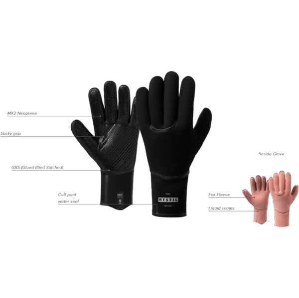 2026 Mystic Roam 5mm 5 Finger Surf Gloves 35015.250075 - Black